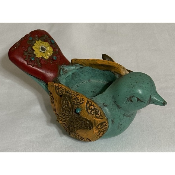 Whimsical Multicolor Bird Trinket Votive Holder Home Decor Artsy Colorful - Picture 2 of 7